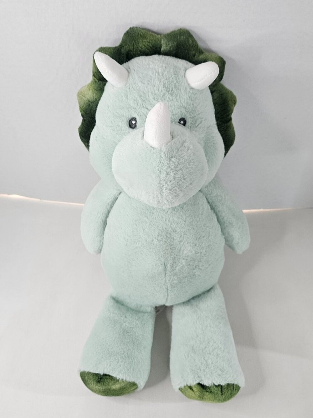 Kellytoy Triceratops Baby Dino Plush Rattle Green Sewn Eyes Stuffed Animal Toy
